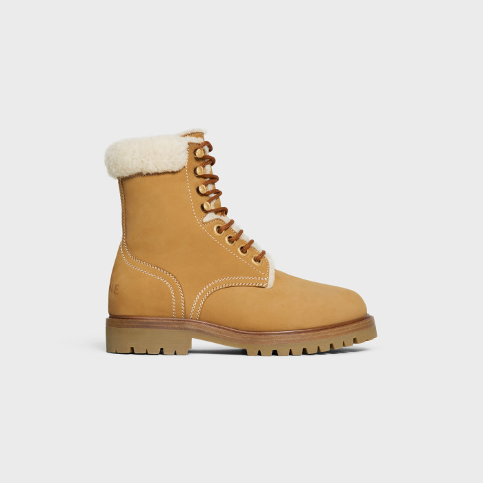 KURT suede and wool leather lace-up mid-calf boots Light tan/natural