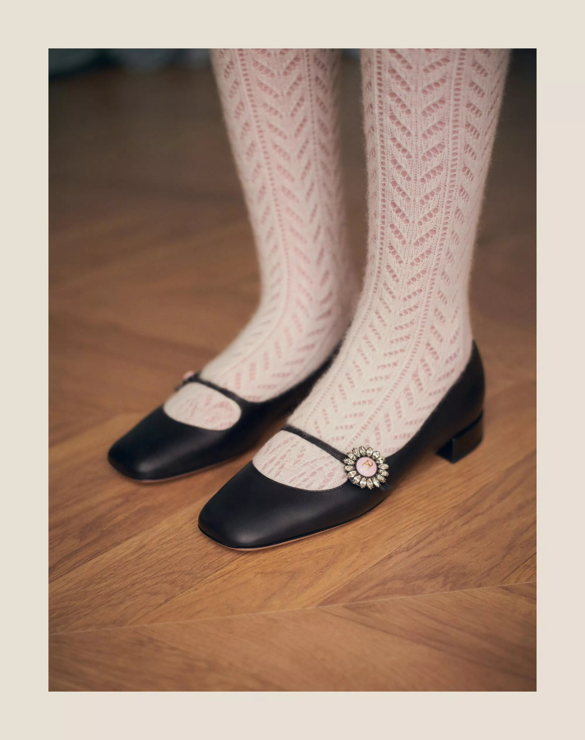 MARY-JANE PRESHOES BALLERINA IN KIDSKIN WITH JEWEL BUTTON 20MM