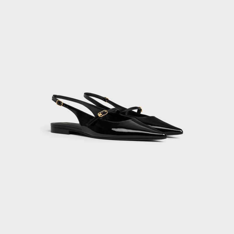 CELINE flat shoes JUDY leather patent leather flat slingback shoes