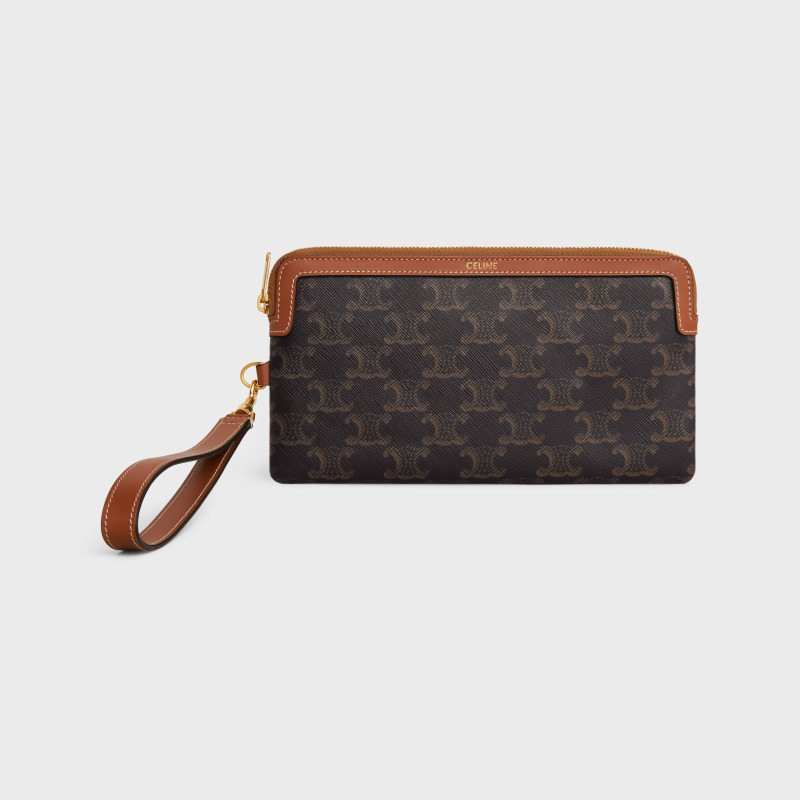 (Special Offer)CELINE Wallet Logo Printed Calfskin Long Strap Clutch