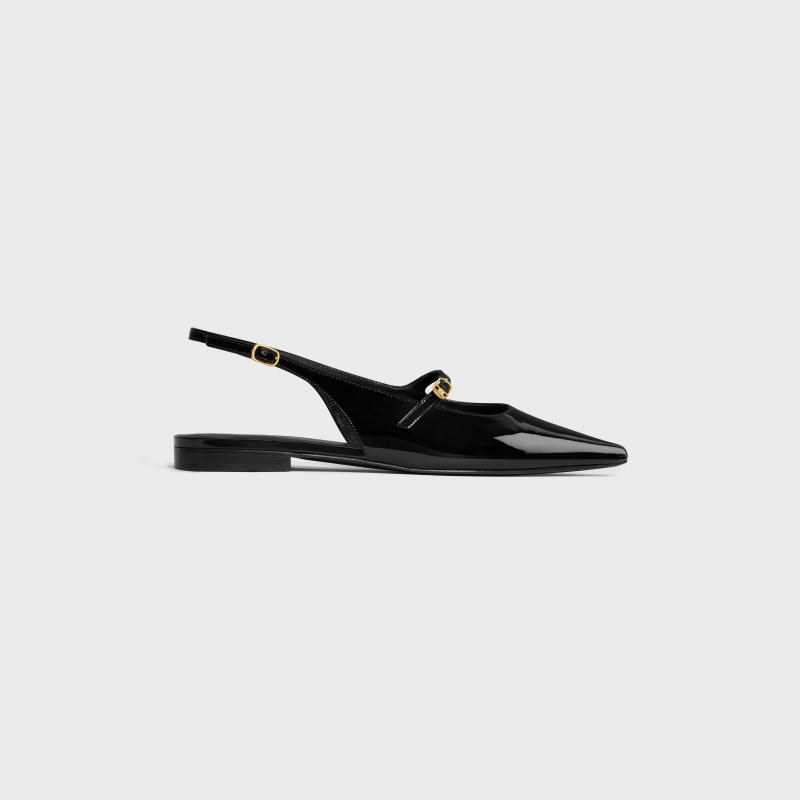 CELINE flat shoes JUDY leather patent leather flat slingback shoes