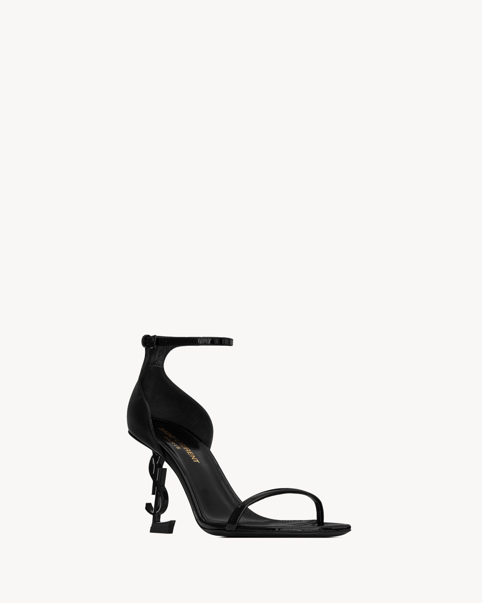 (Discount) Saint Laurent High Heels OPYUM Black Heel Patent Leather Sandals