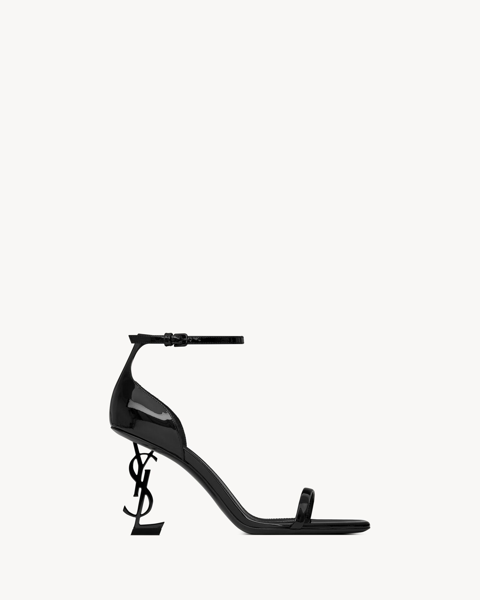 (Discount) Saint Laurent High Heels OPYUM Black Heel Patent Leather Sandals