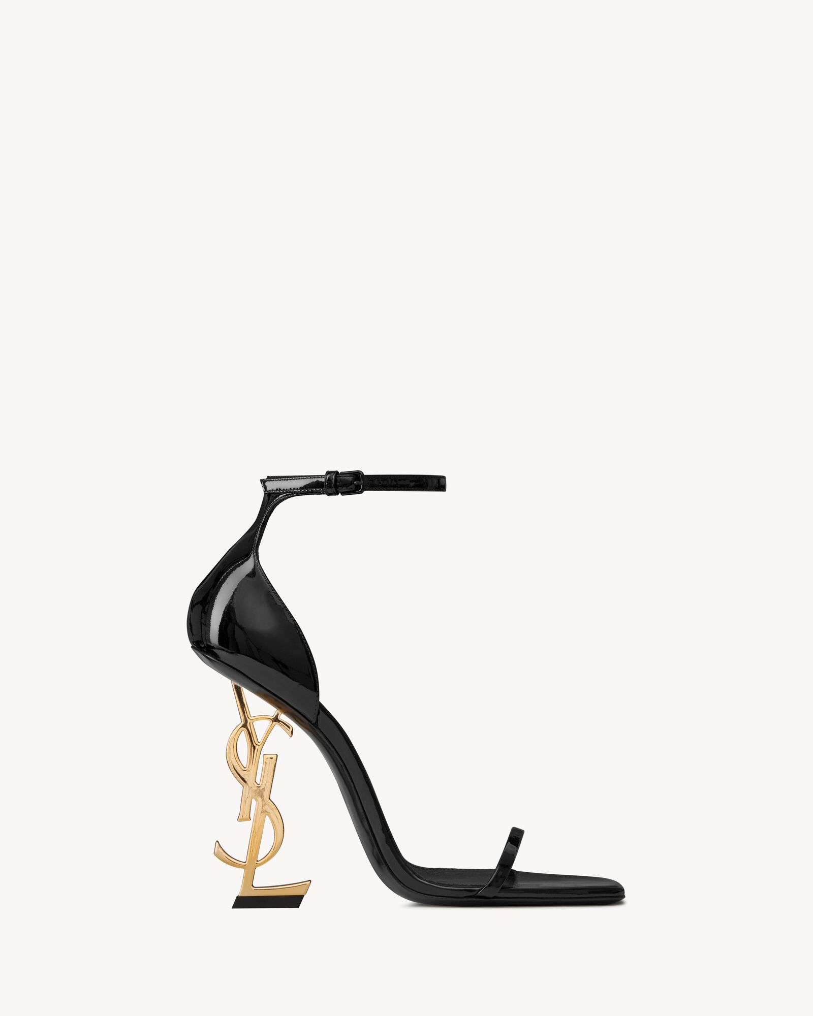(Discount) Saint Laurent High Heels OPYUM Gold Heel Patent Leather Sandals 10cm