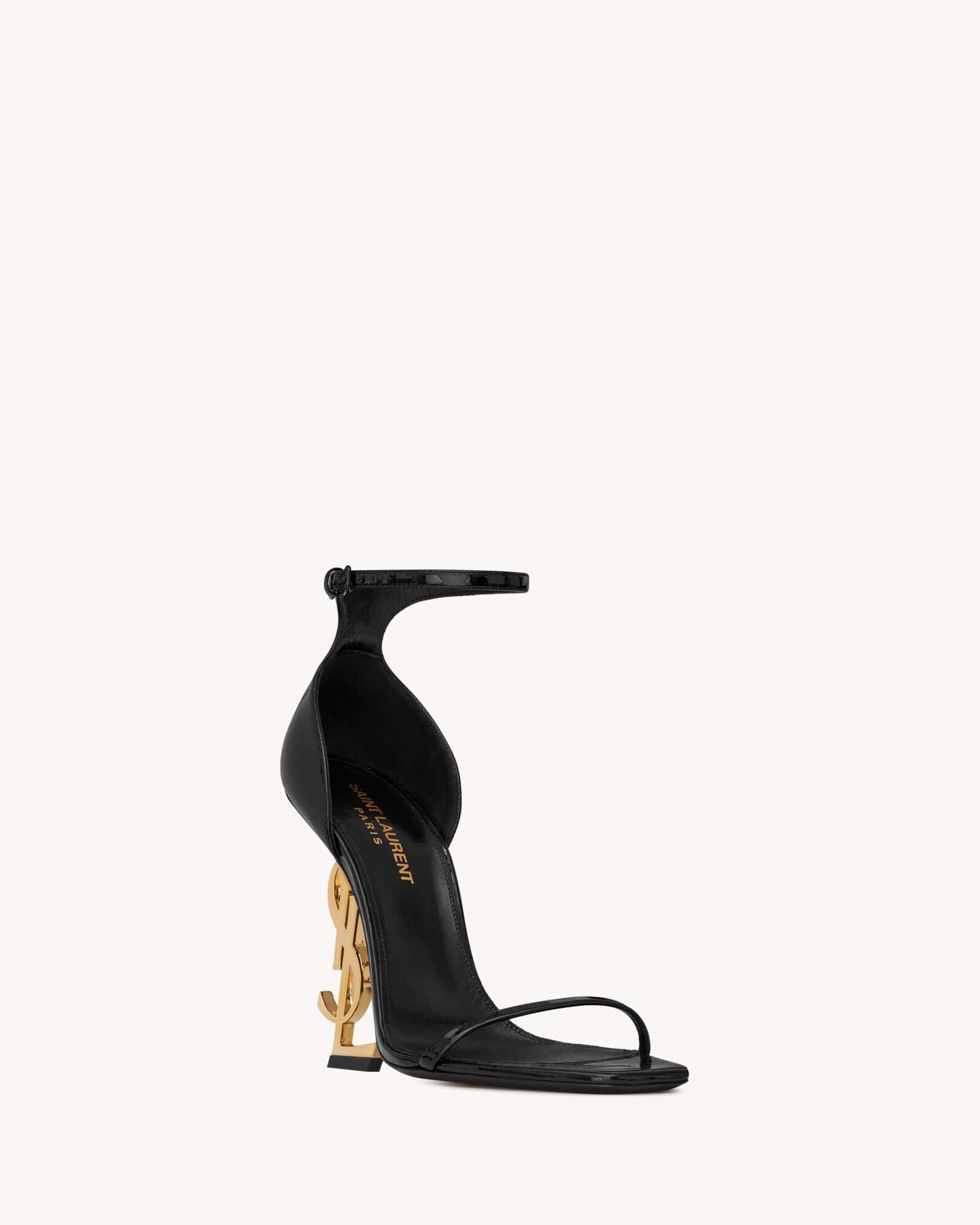 (Discount) Saint Laurent High Heels OPYUM Gold Heel Patent Leather Sandals 10cm