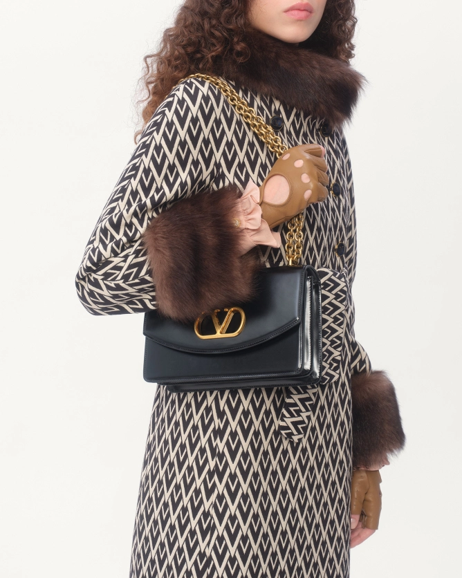 (Special Offer)Valentino Bags VAIN Shiny Calfskin Handbag（Large, small）