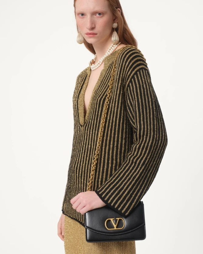 (Special Offer)Valentino Bags VAIN Shiny Calfskin Handbag（Large, small）