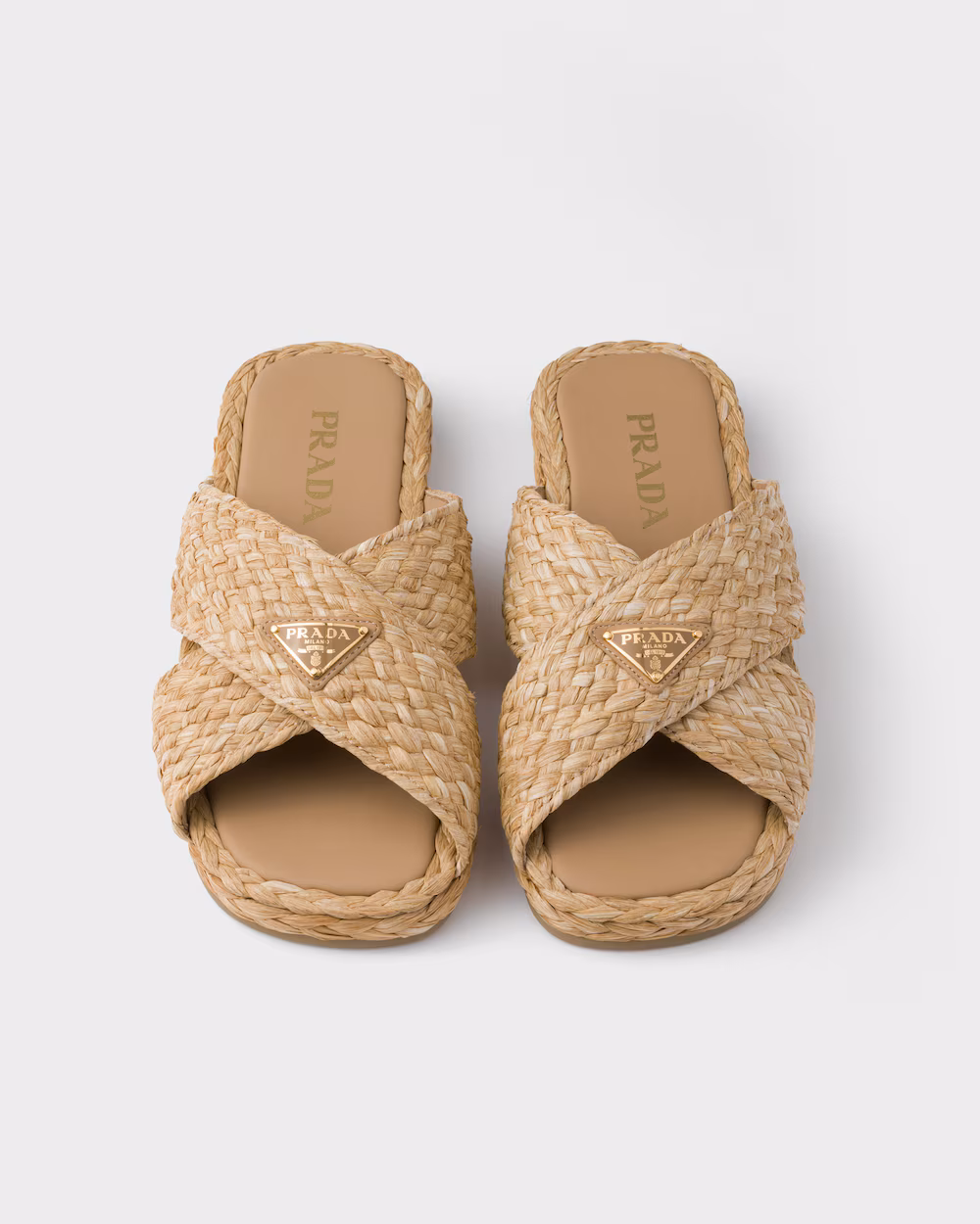 Prada Shoes Raffia Cross Slippers