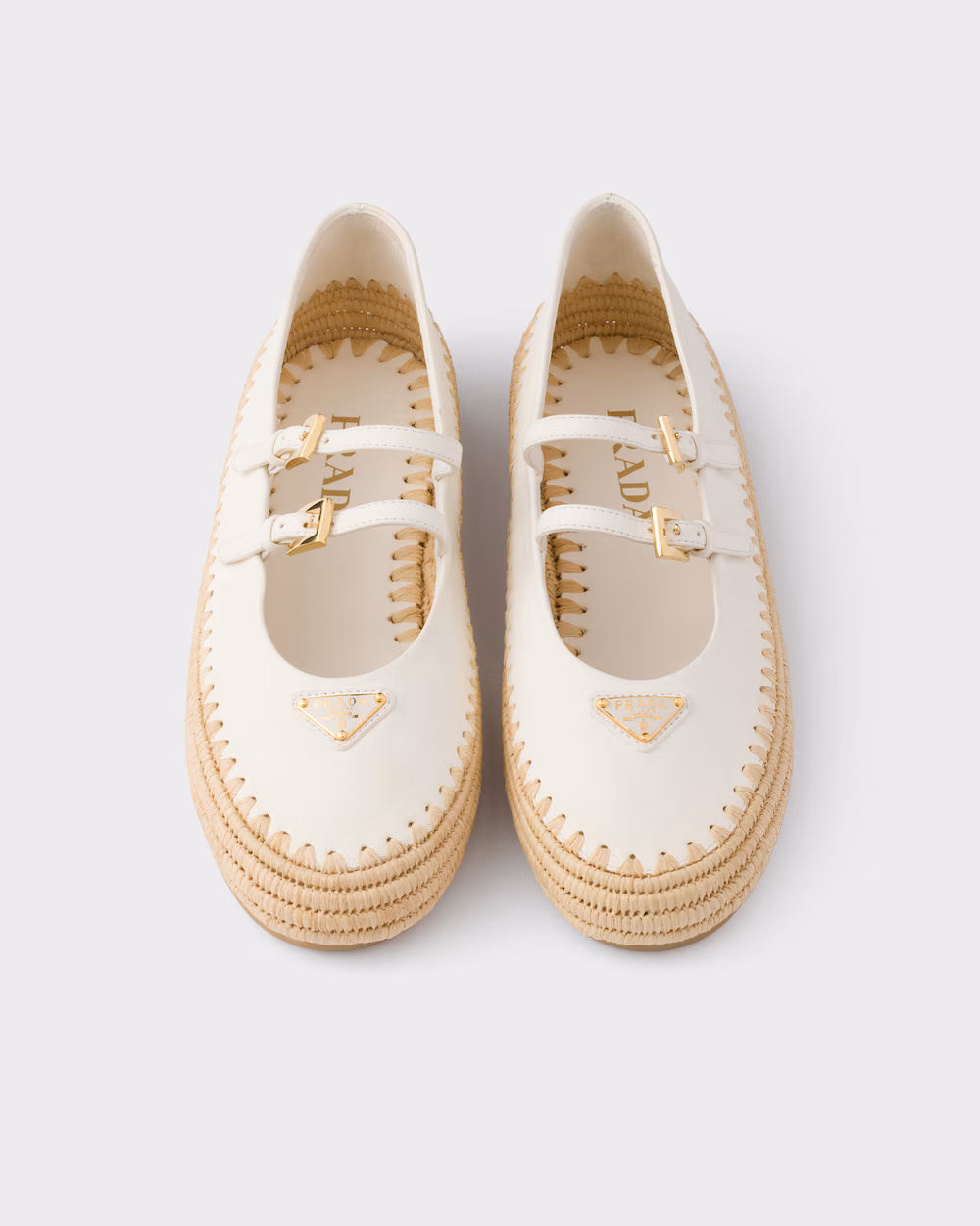 Prada Shoes Nappa Leather and Raffia Ballet Flats