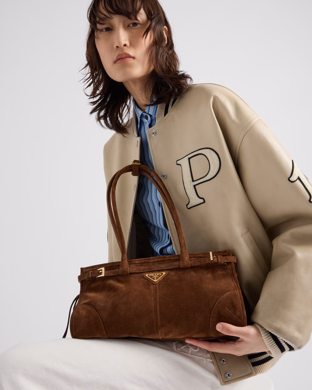 Prada Bonnie medium suede leather handbag
