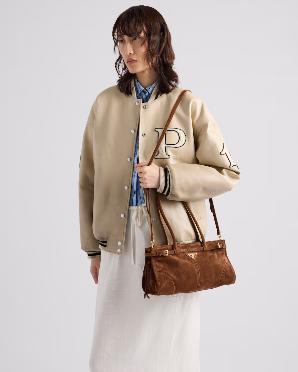 Prada Bonnie medium suede leather handbag