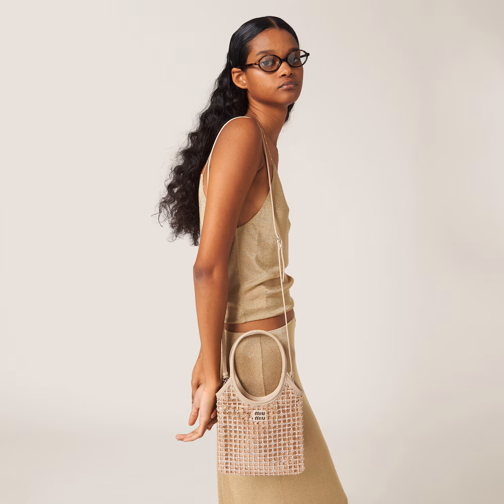 Miu Miu IVY satin handbag with synthetic crystal embellishments