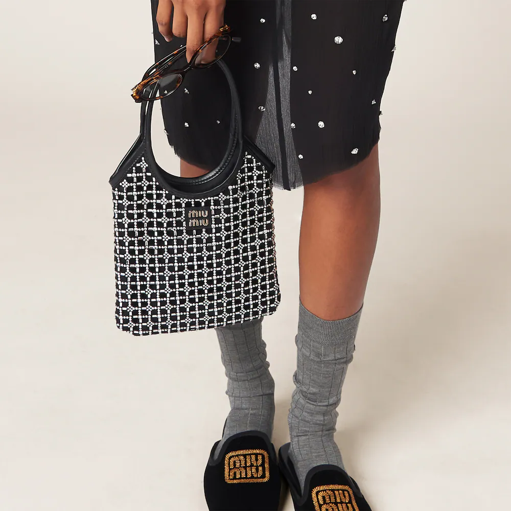 Miu Miu IVY satin handbag with synthetic crystal embellishments