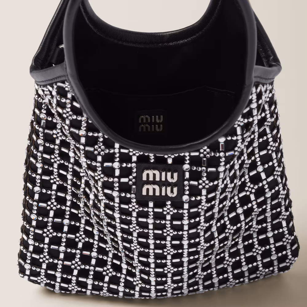 Miu Miu IVY satin handbag with synthetic crystal embellishments
