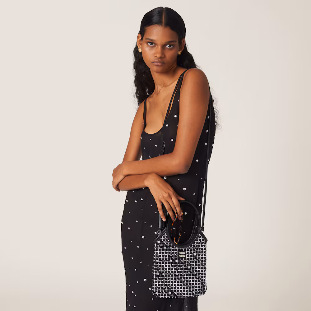 Miu Miu IVY satin handbag with synthetic crystal embellishments