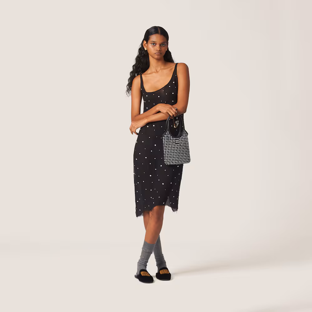 Miu Miu IVY satin handbag with synthetic crystal embellishments