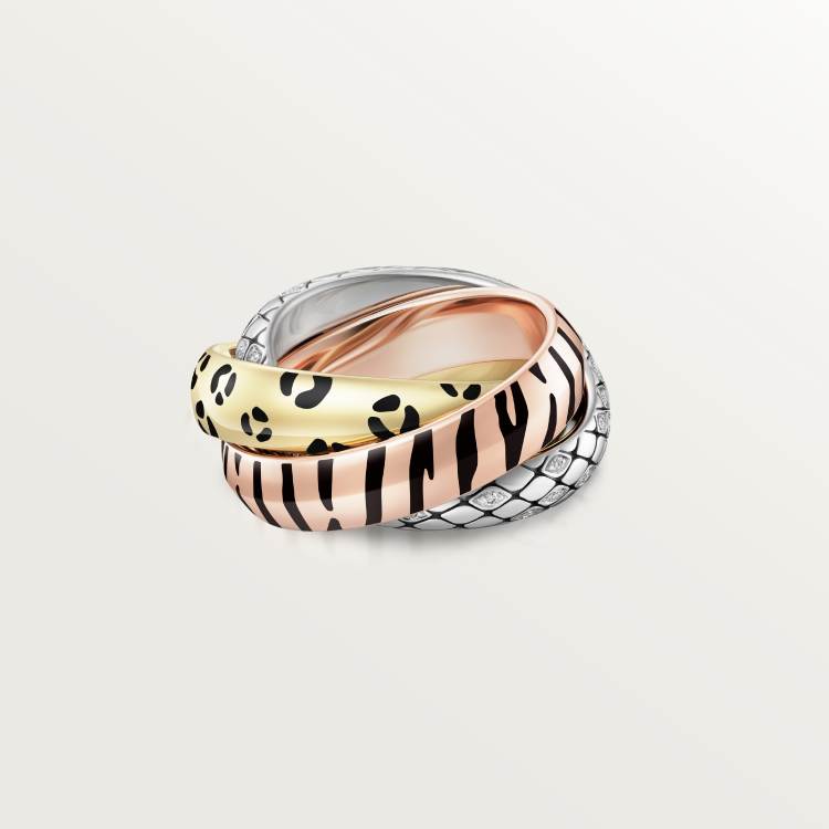 Cartier Trinity ring, lacquer finish, half-pave diamond setting