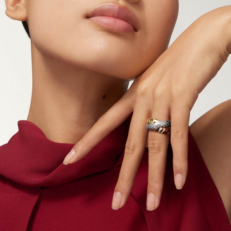 Cartier Trinity ring, lacquer finish, half-pave diamond setting