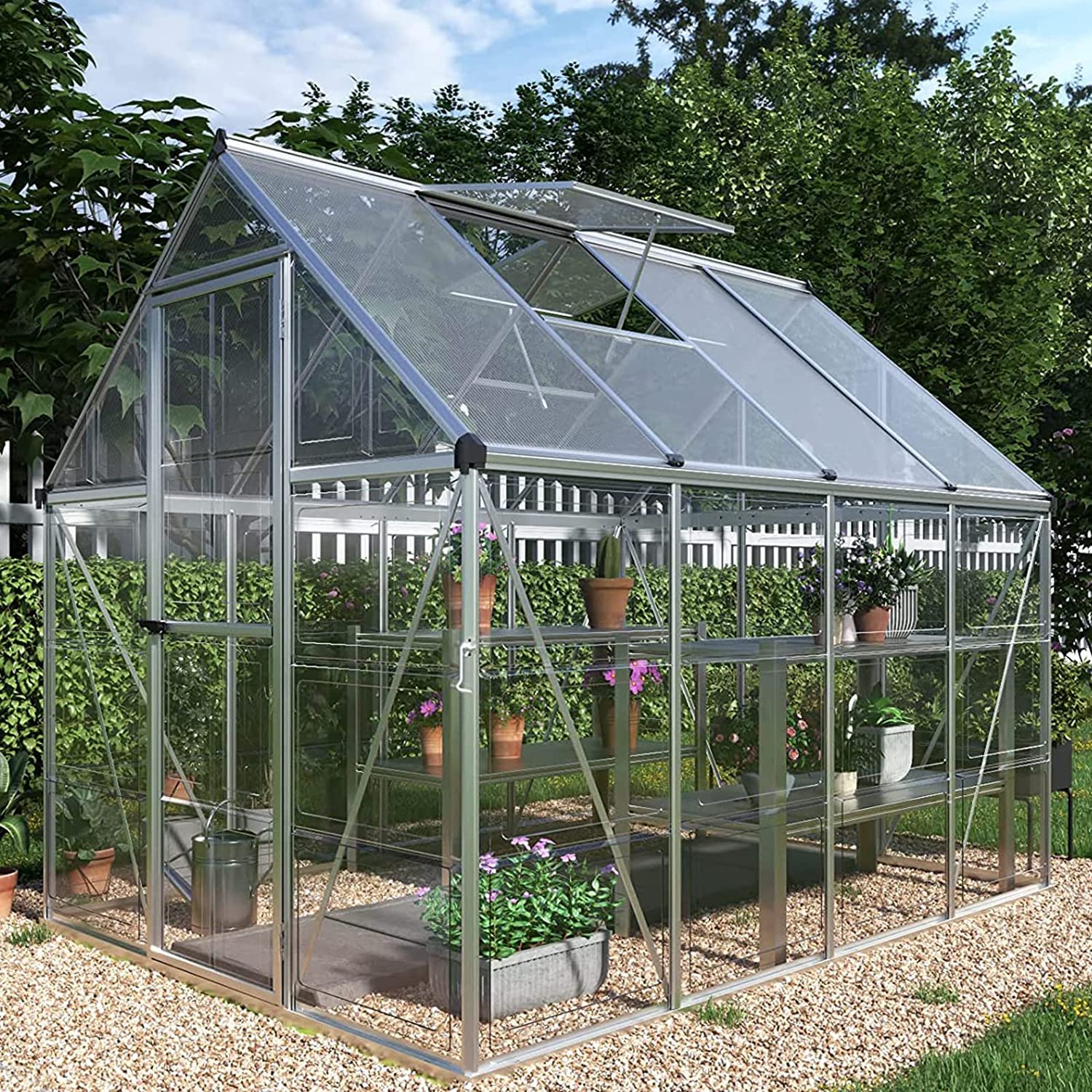 【Home&Garden】6x8 FT Hybrid Polycarbonate Greenhouse 2 Vent Window with ...