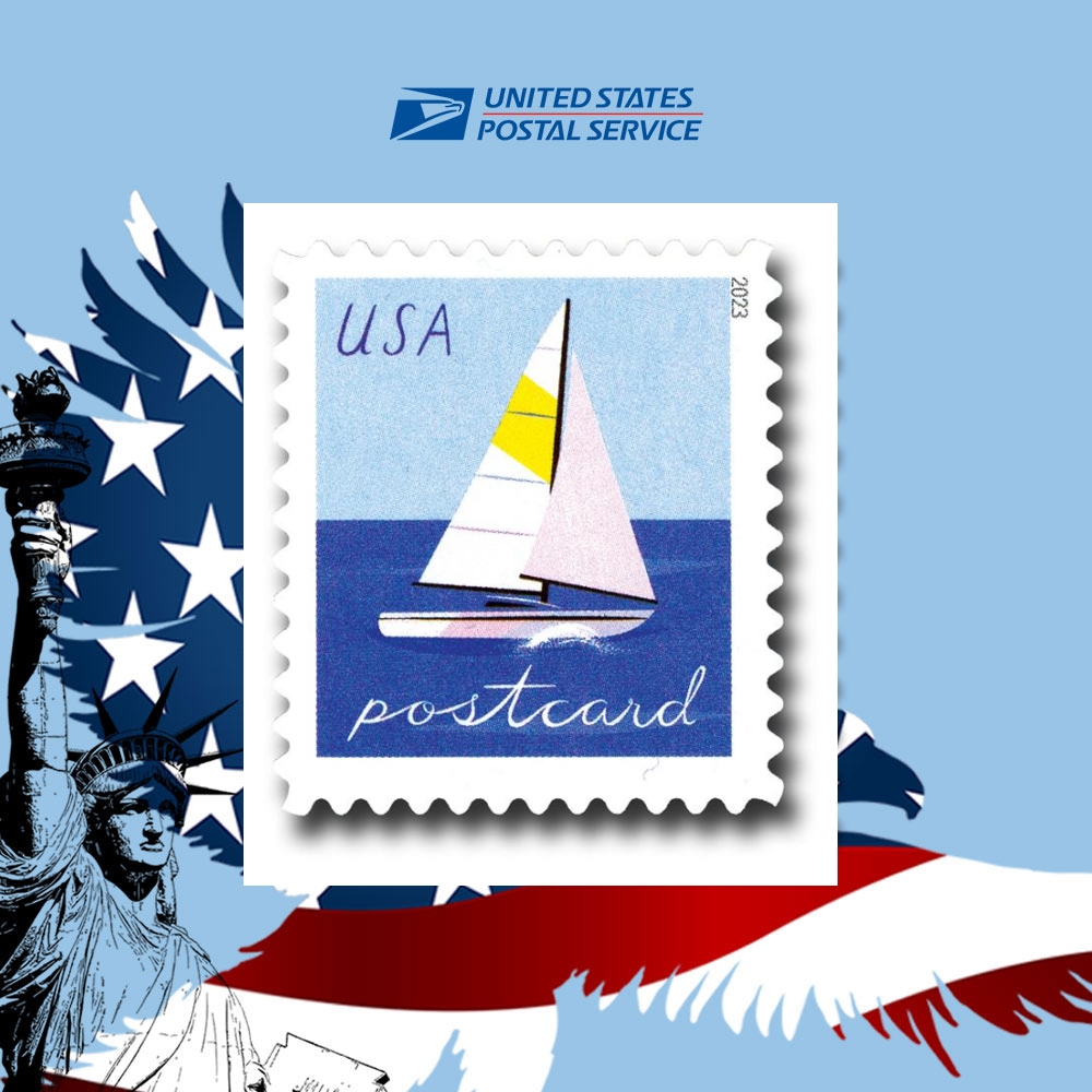 sailboats postcard stamps