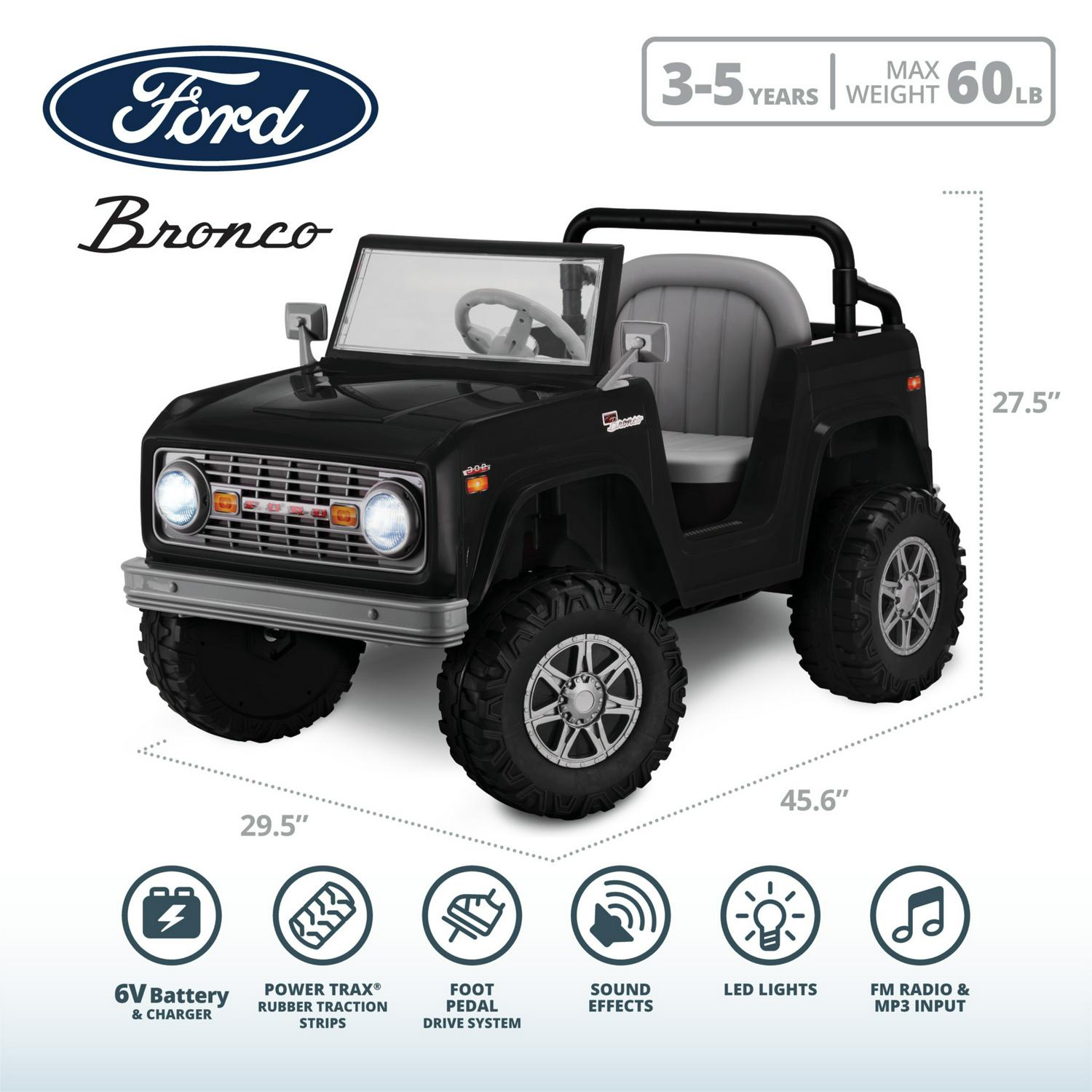 Classic Ford Bronco, 6Volt RideOn Toy by Kid Trax, ages 3 to 5, black