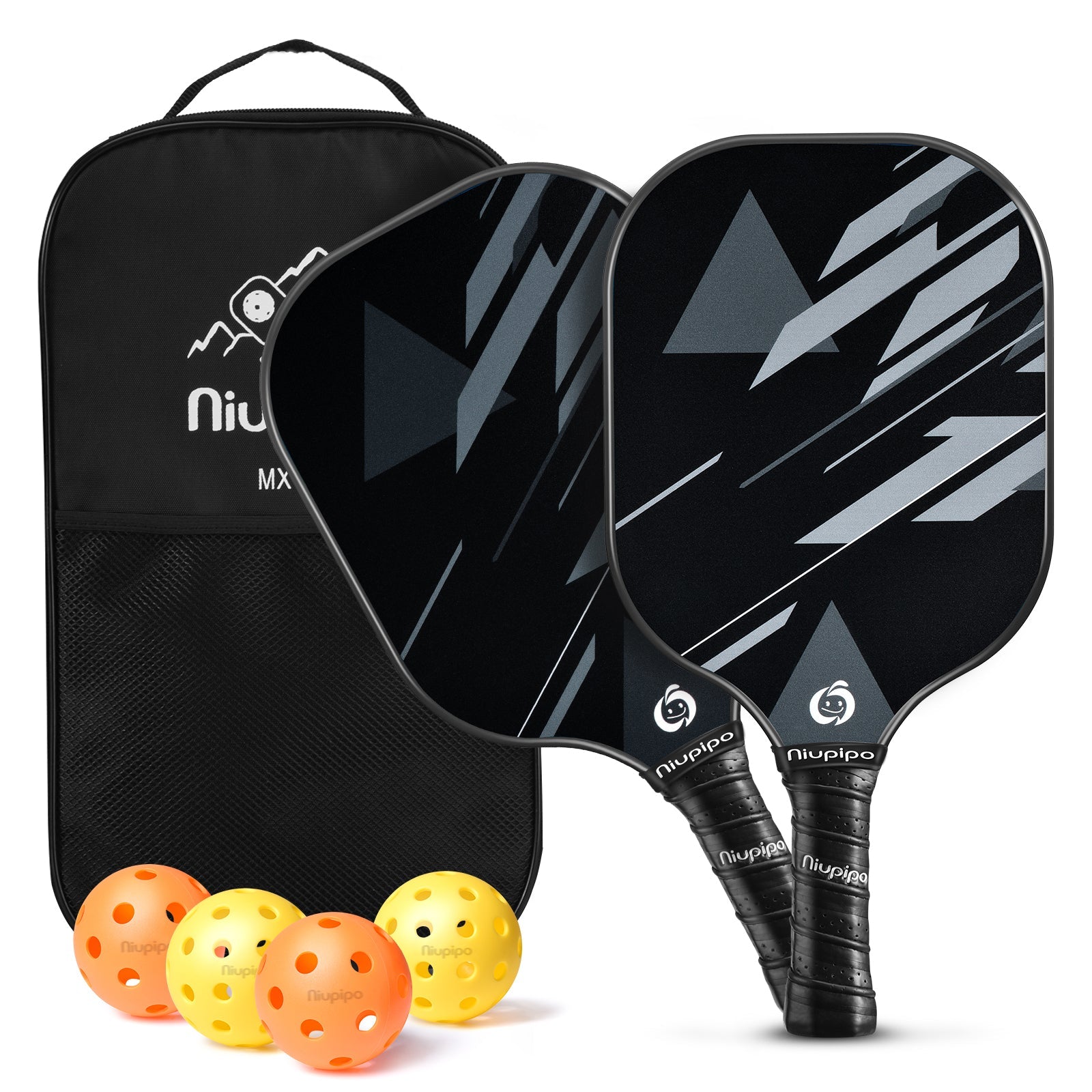 Fiberglass Black & Gray Pickleball Paddles Set of 2