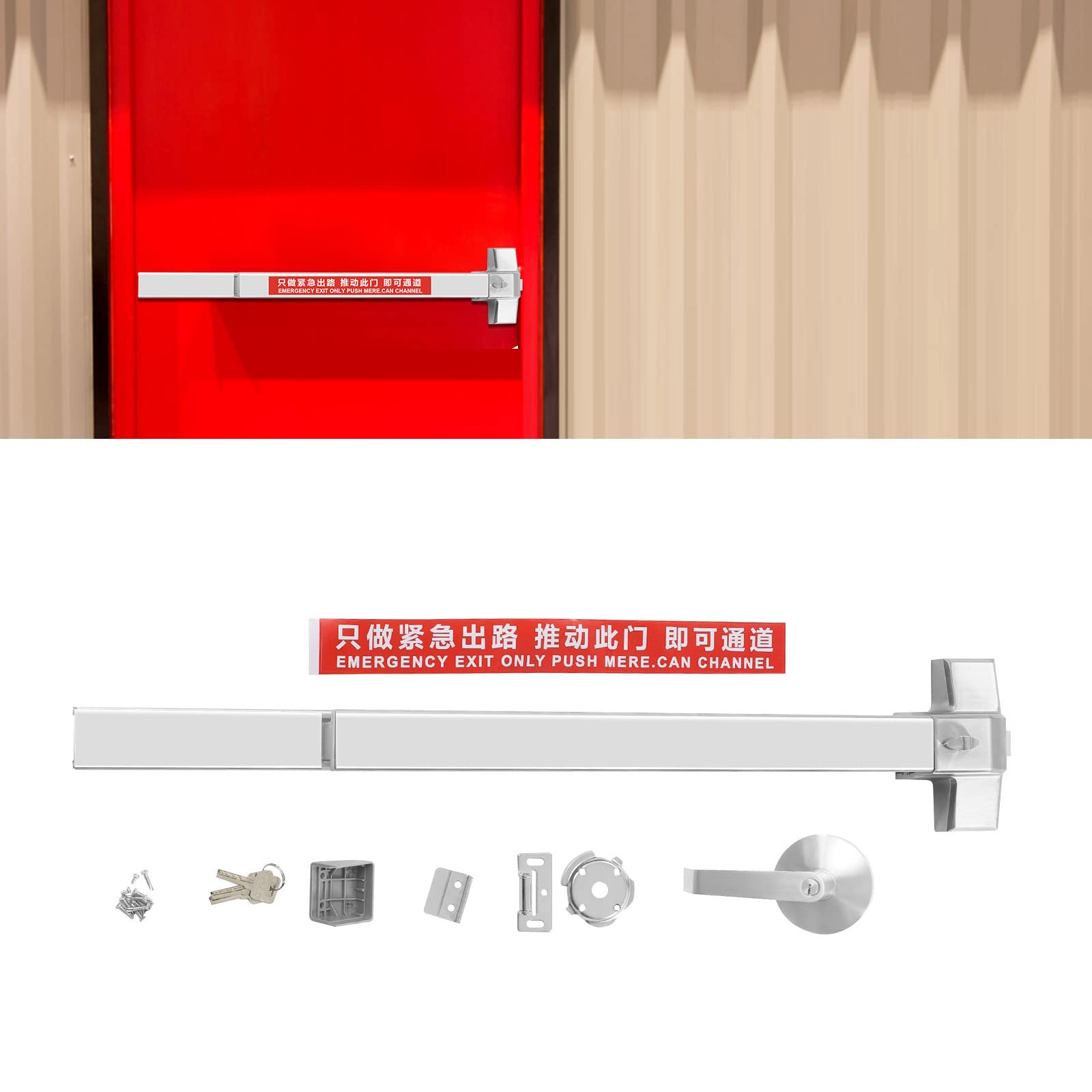 Panic Bar Exit Device Silver, Push Bar for Exit Doors & Exit Lever with