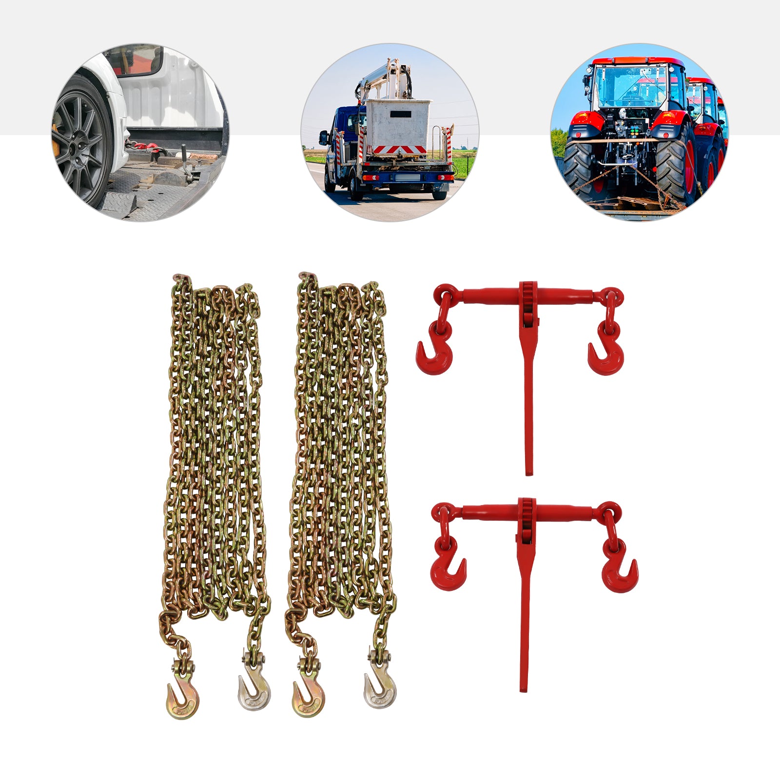 Chain and Binder Kit Ratchet Load Binder 5/16"3/8", 10ft Chains Hauling