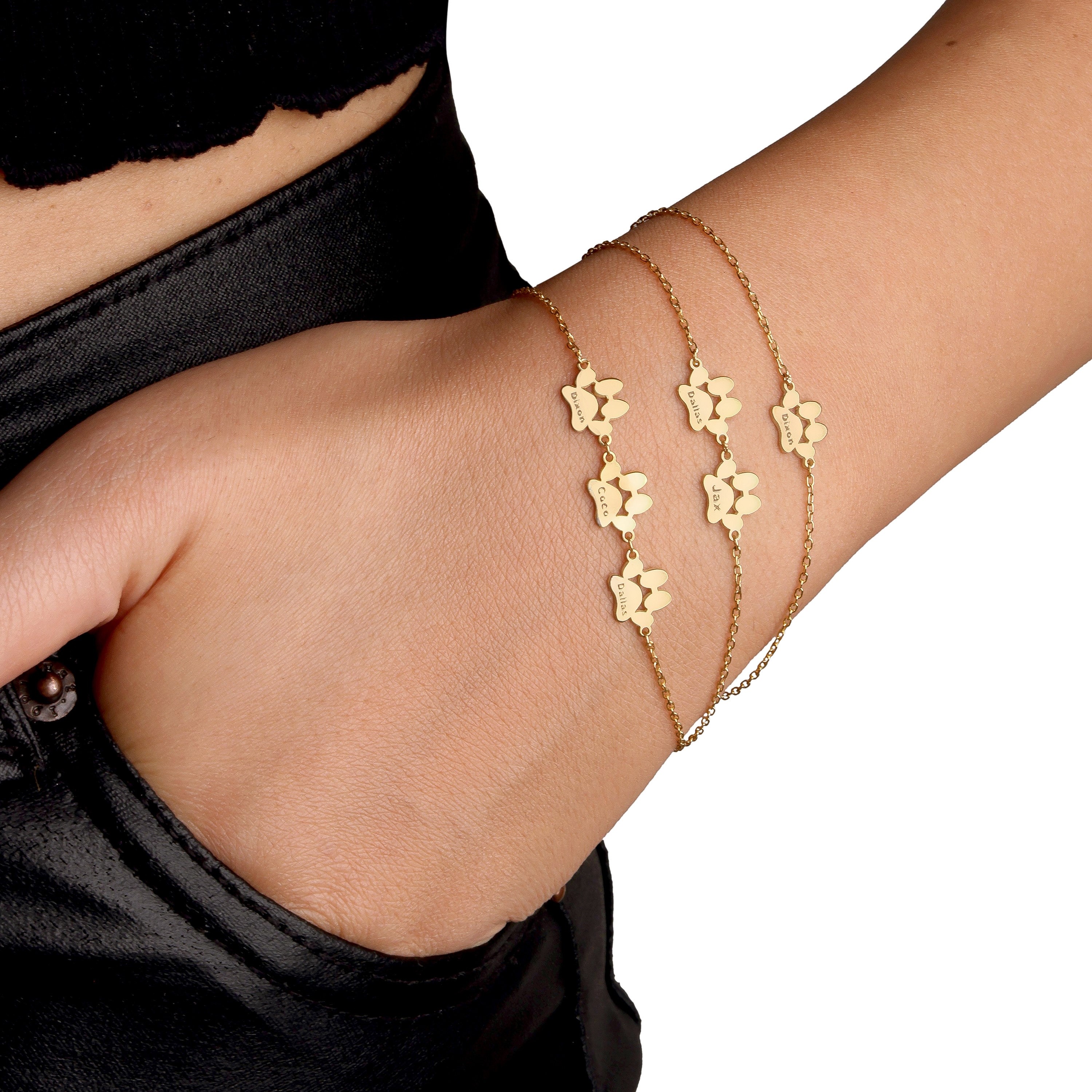 Paw print name bracelet or necklace love together jewelry