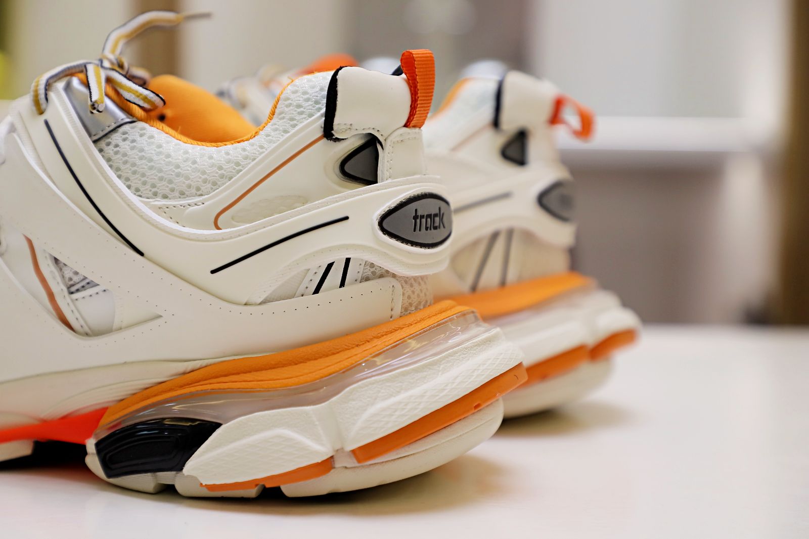 Balenciaga all sizes still in stock! Please contact customer service on iMessage/WhatsApp to purchase! TRACK TRAINER WHITE ORANGE