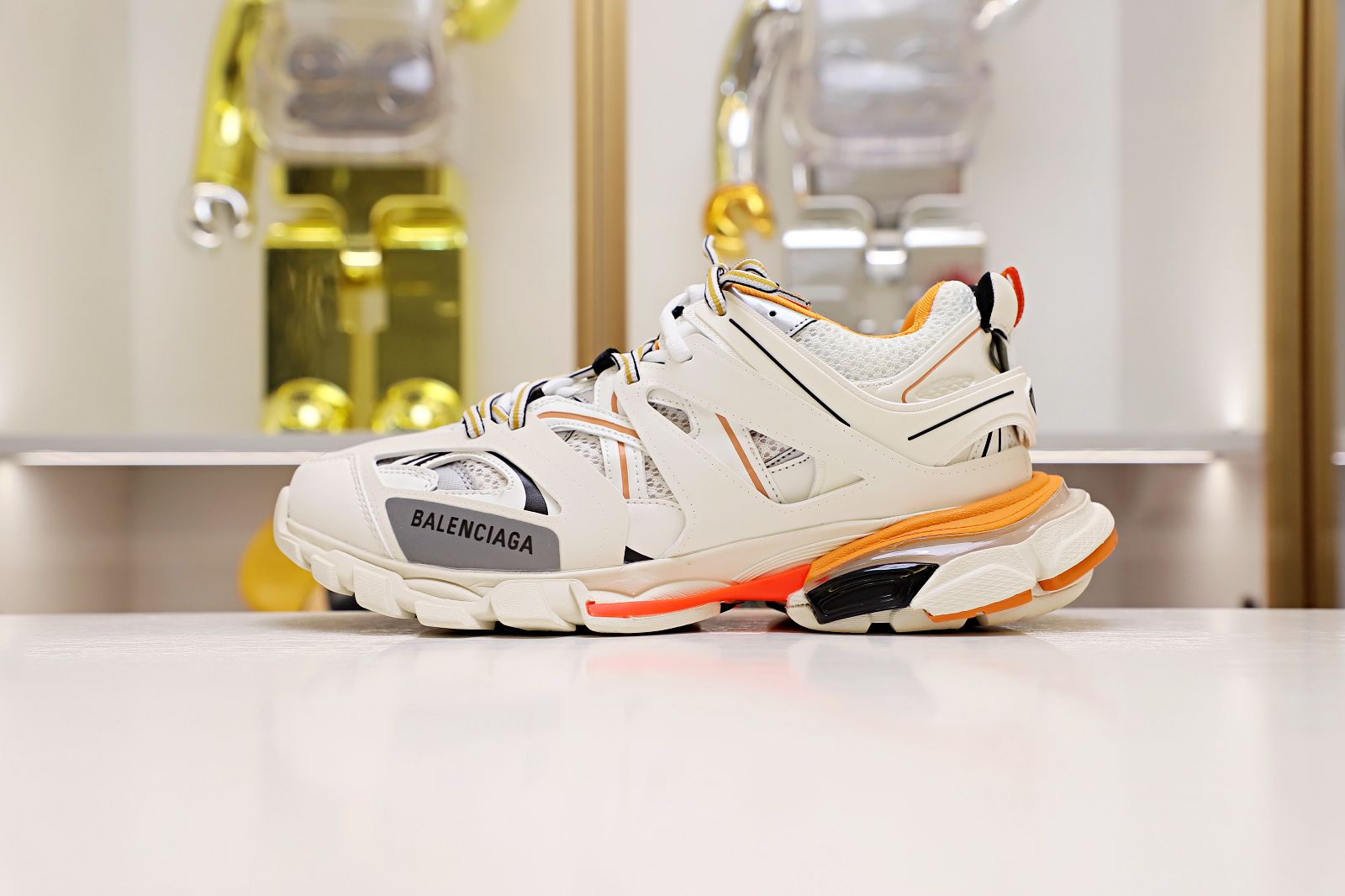 Balenciaga all sizes still in stock! Please contact customer service on iMessage/WhatsApp to purchase! TRACK TRAINER WHITE ORANGE