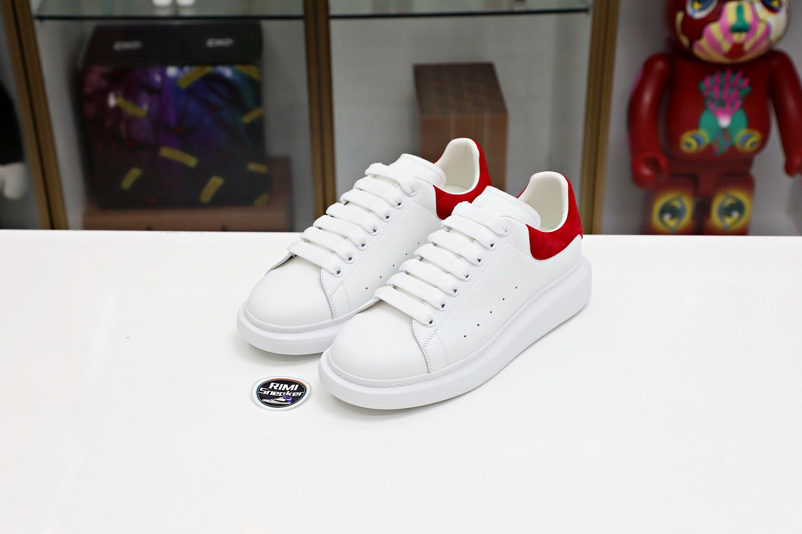 ALXNDER MC MCQUEEN WHITE SMOOTH CALF LEATHER RED SUEDE