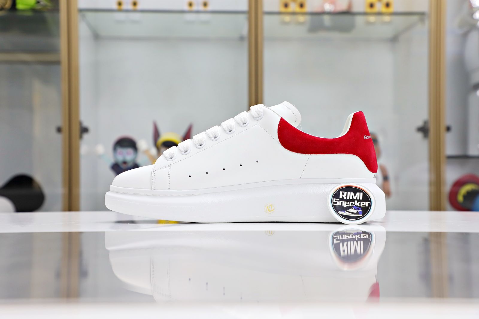 ALXNDER MC MCQUEEN WHITE SMOOTH CALF LEATHER RED SUEDE