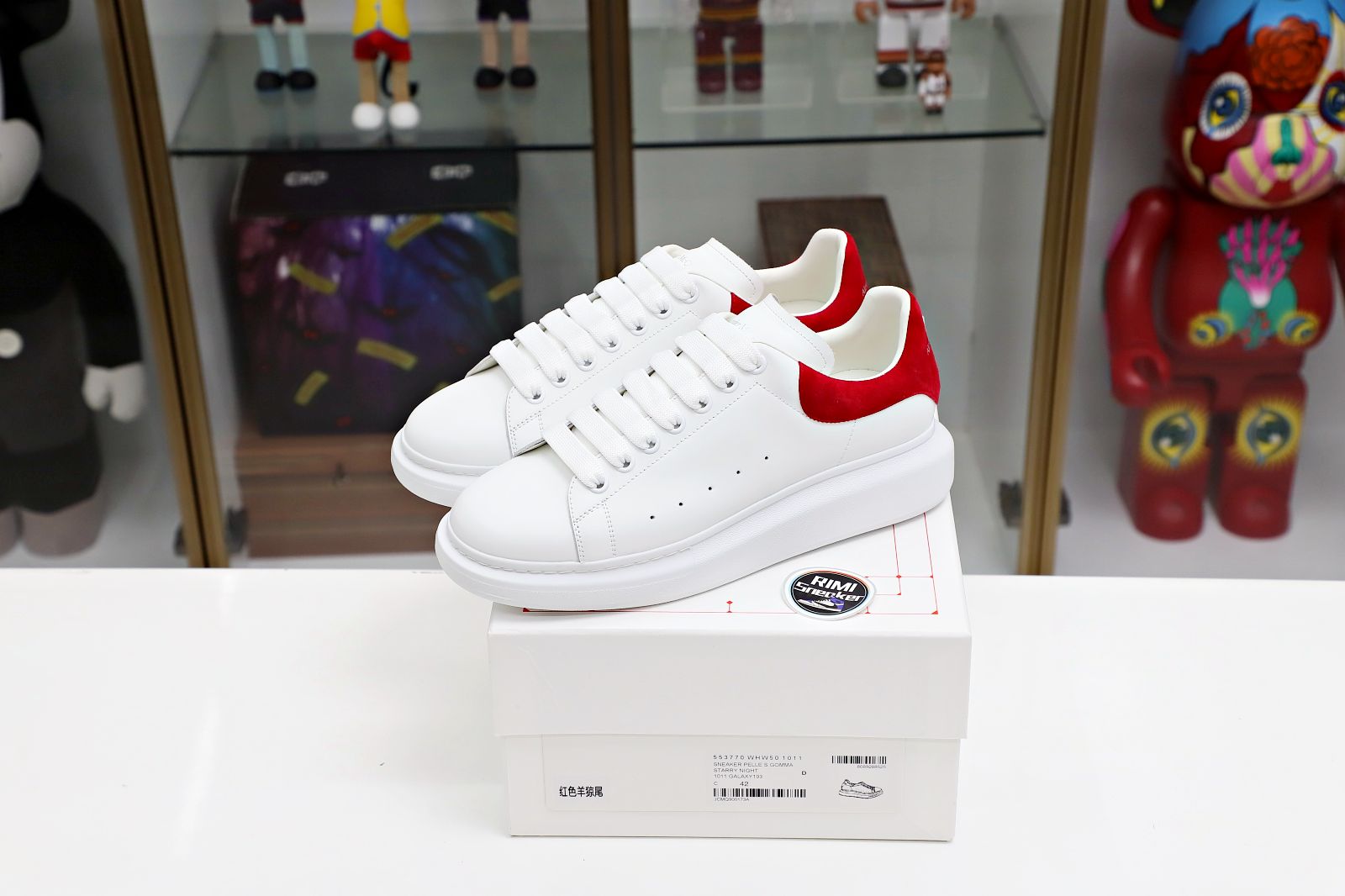 ALXNDER MC MCQUEEN WHITE SMOOTH CALF LEATHER RED SUEDE