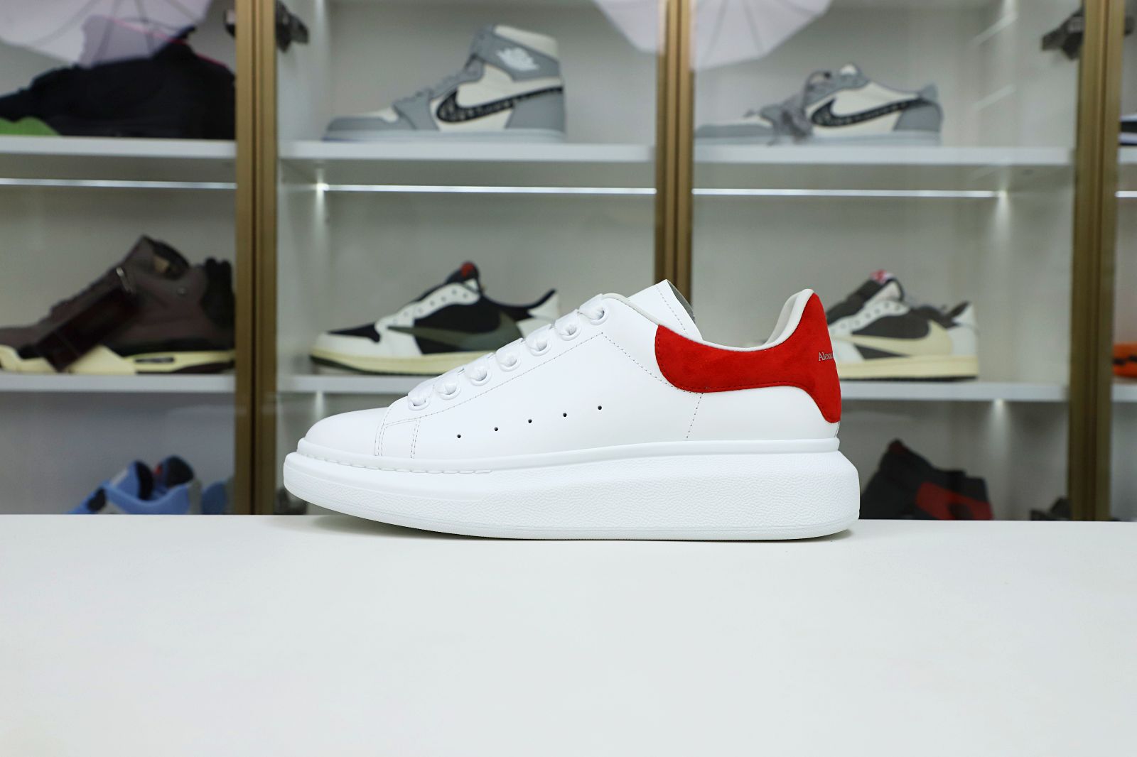 ALXNDER MC MCQUEEN WHITE SMOOTH CALF LEATHER RED SUEDE