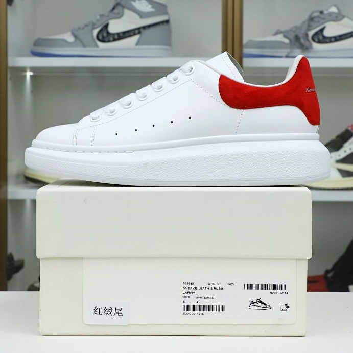 ALXNDER MC MCQUEEN WHITE SMOOTH CALF LEATHER RED SUEDE