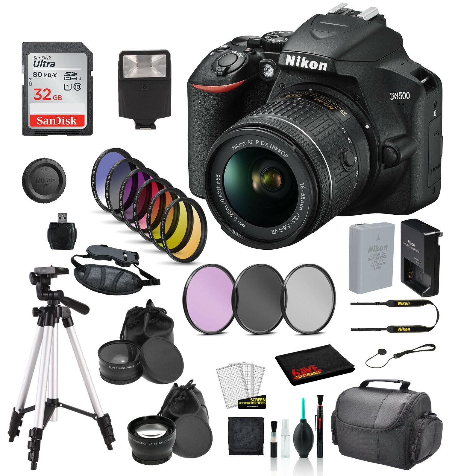 Nikon D3500 DSLR Camera with 1855mm Lens Deluxe Bundle