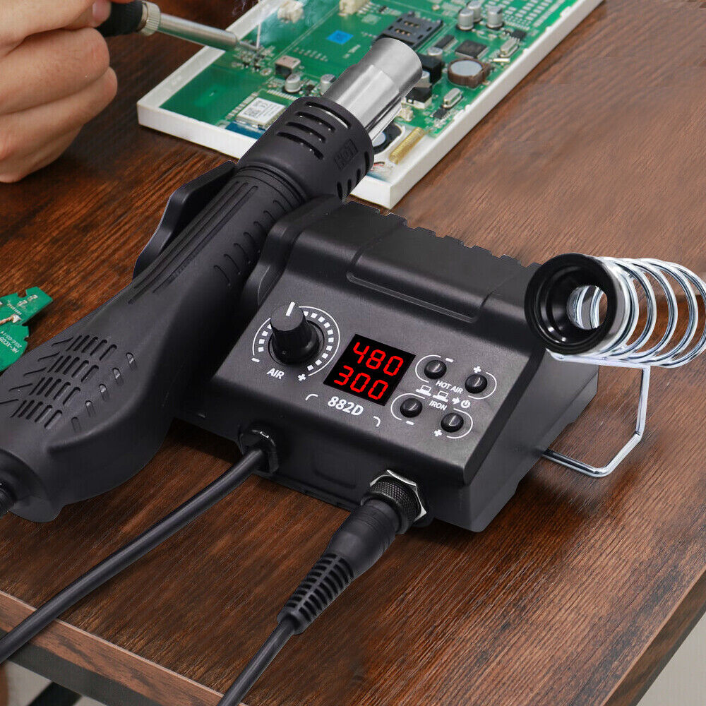 2in1 750W SMD Rework Soldering Iron Station Kit Hot Air Gun Solder Welding Tool