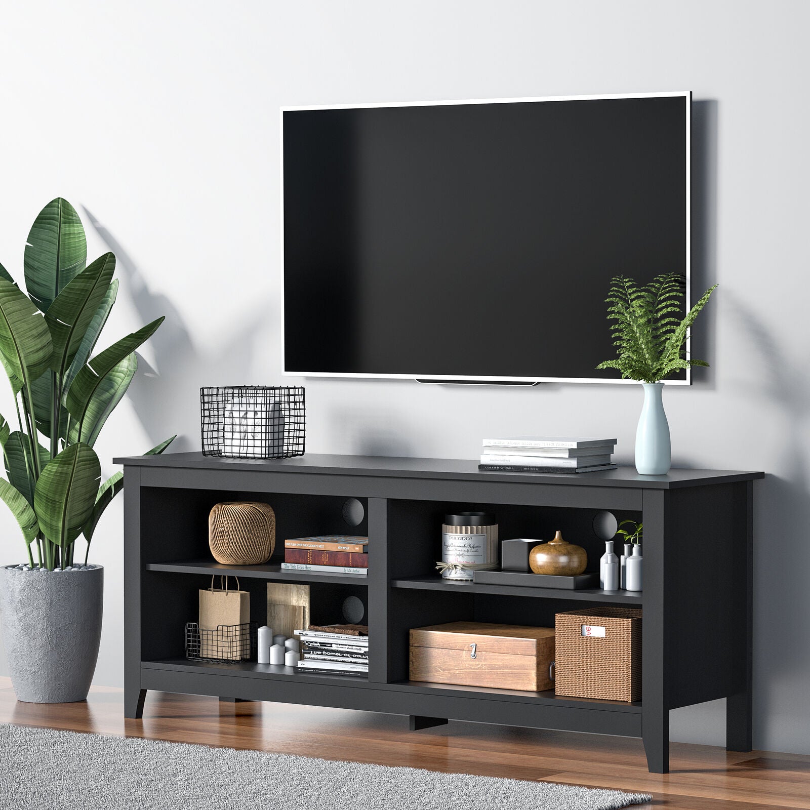 Black TV Stand for 65 inch TV with Storage Console Table for