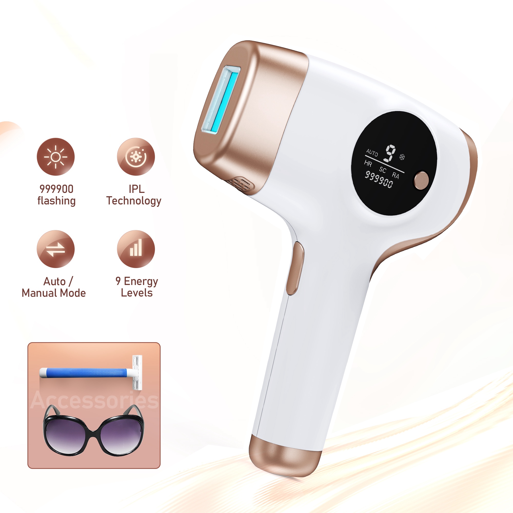 Aopvui IPL Laser Hair Removal, 9 Levels Permanent Hair Removal Machine