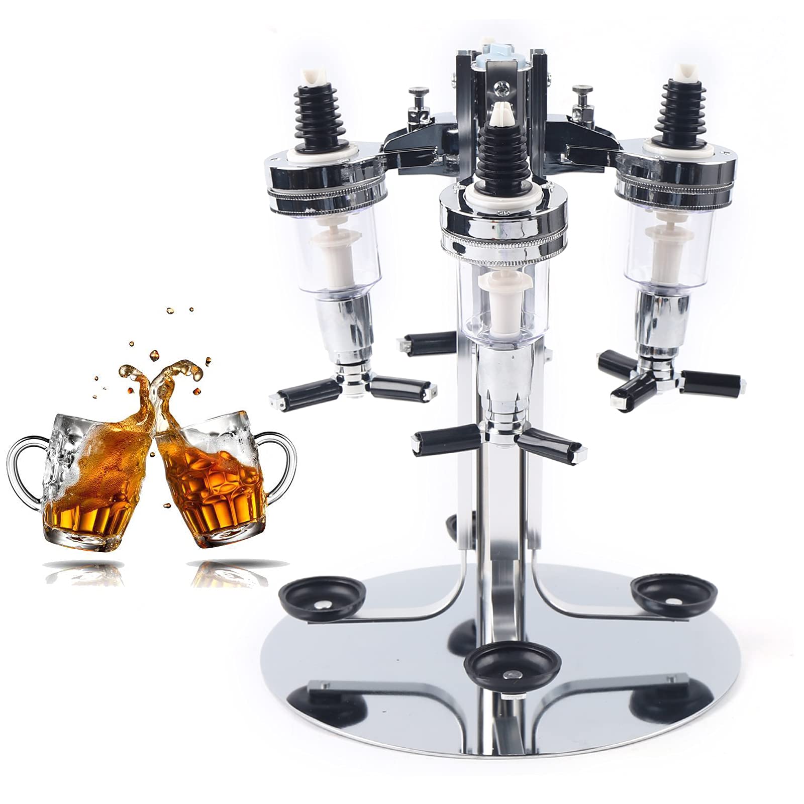 4Bottle Rotating Jet Alcohol Carousel Dispenser Aluminum Alloy Liquor