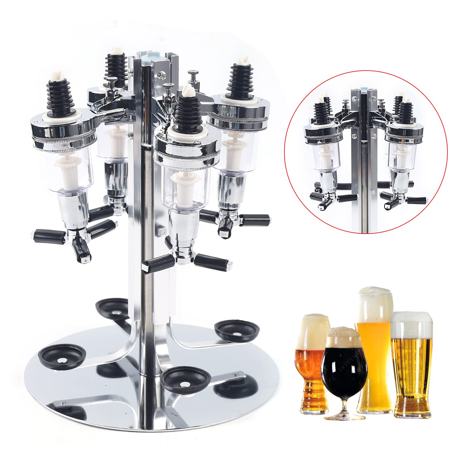 4Bottle Rotating Jet Alcohol Carousel Dispenser Aluminum Alloy Liquor