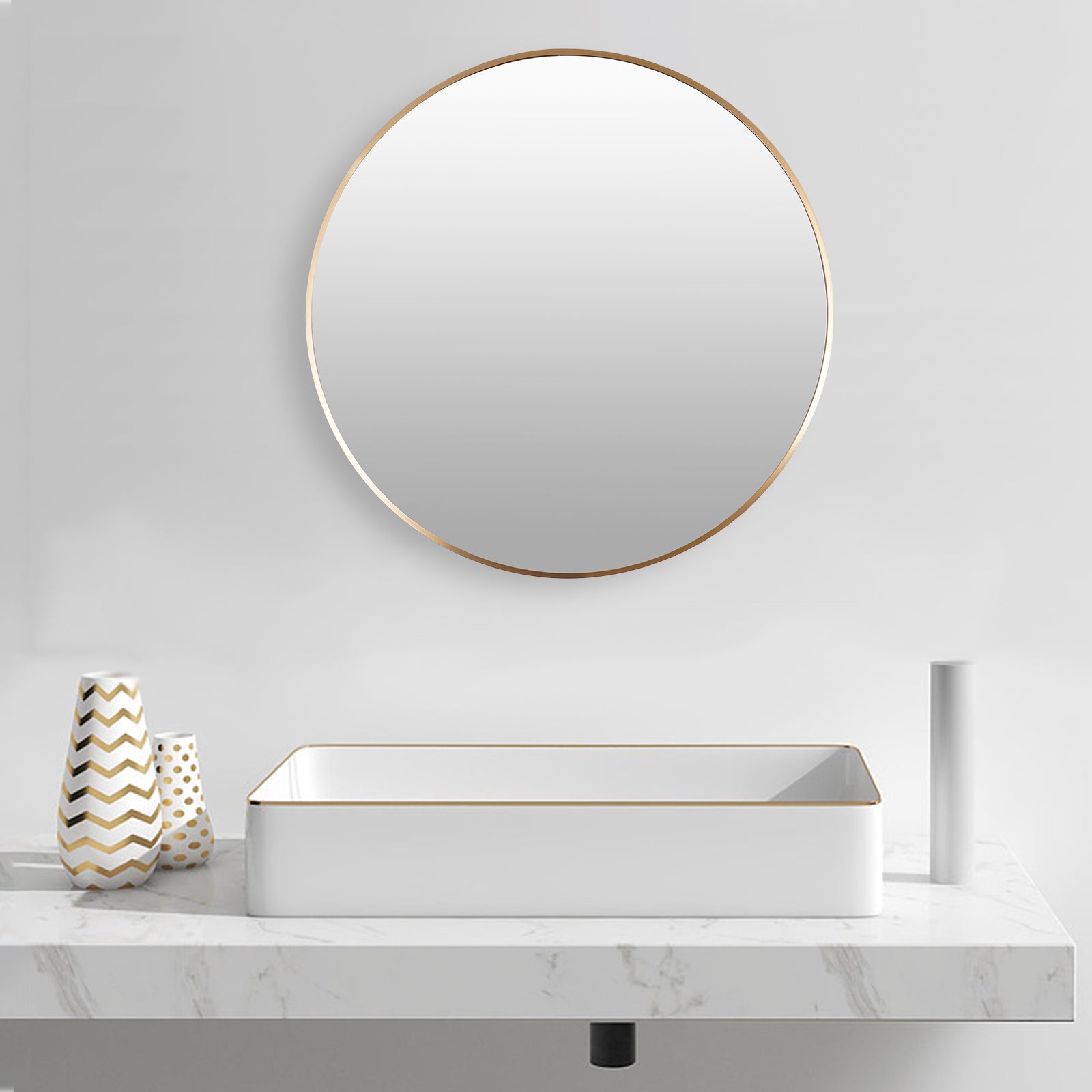Round Gold Mirror 31 "X 31" Modern Frosted Gold Bathroom Wall Mirror