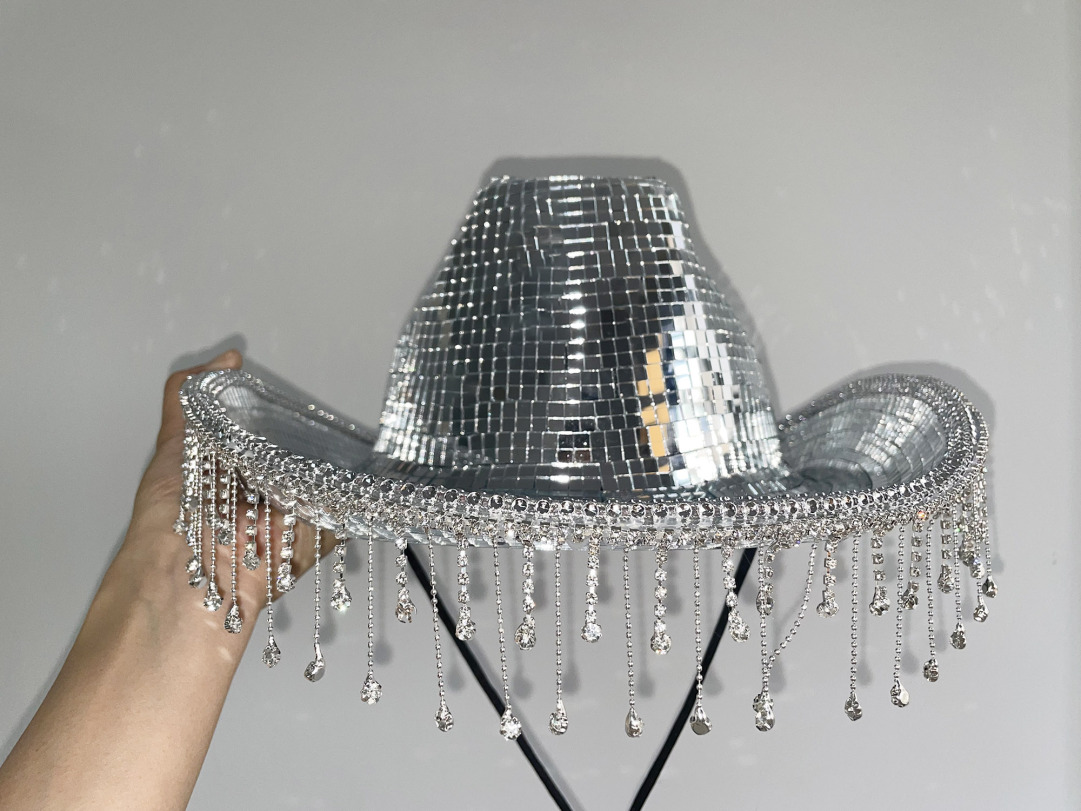 Partial Disco Ball Cowboy Hat Mirrorball Hat Party cowgirl hat Birthday  Bach Disco Cowgirl Hat -  France