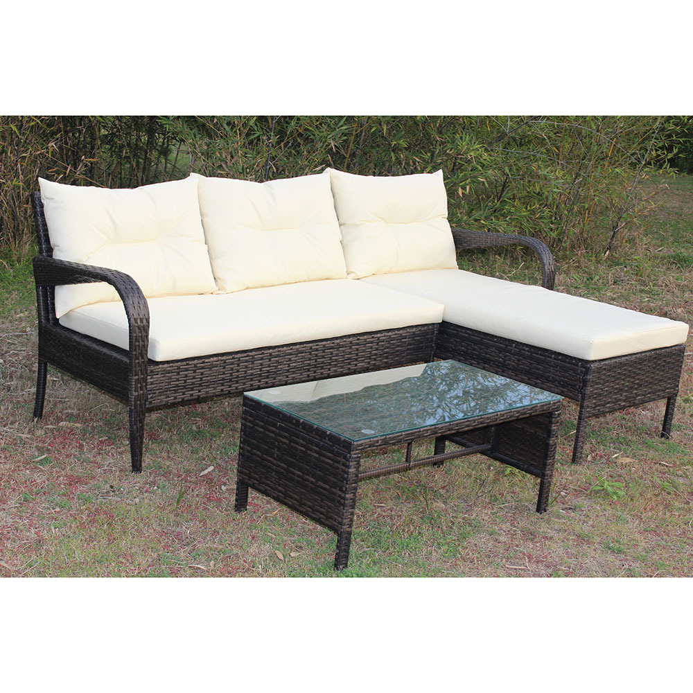 Rijd weg Idioot eerste Outdoor patio Furniture sets 3 piece Conversation set wicker Ratten  Sectional Sofa With Seat Cushions(Beige Cushion) - choicelive
