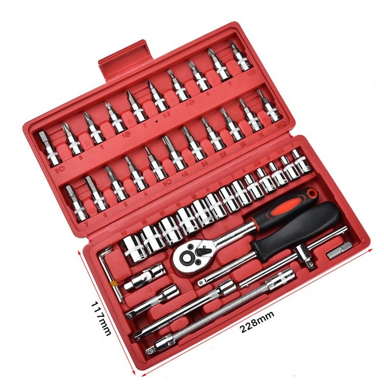 Canpro 46pcs In One Set Machine Auto Repair Tools Combination Set Impact Socket Wrench Spanner 1/4 Drive Bit Set Ratchet Wrench
