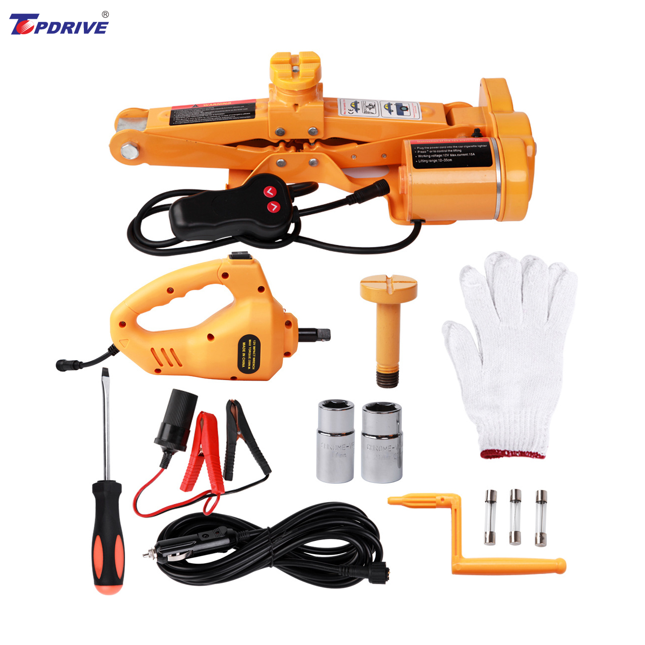high Quality  Professional Portable 2T 12V Durable Electric Scissor Car Jack and Impact Wrench for Quick Repair