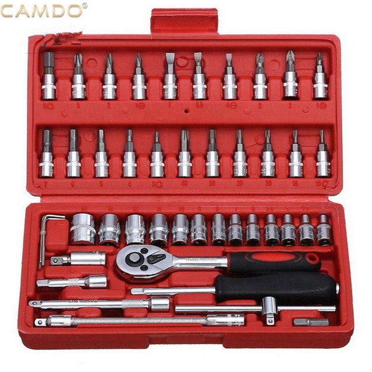 Canpro 46pcs In One Set Machine Auto Repair Tools Combination Set Impact Socket Wrench Spanner 1/4 Drive Bit Set Ratchet Wrench