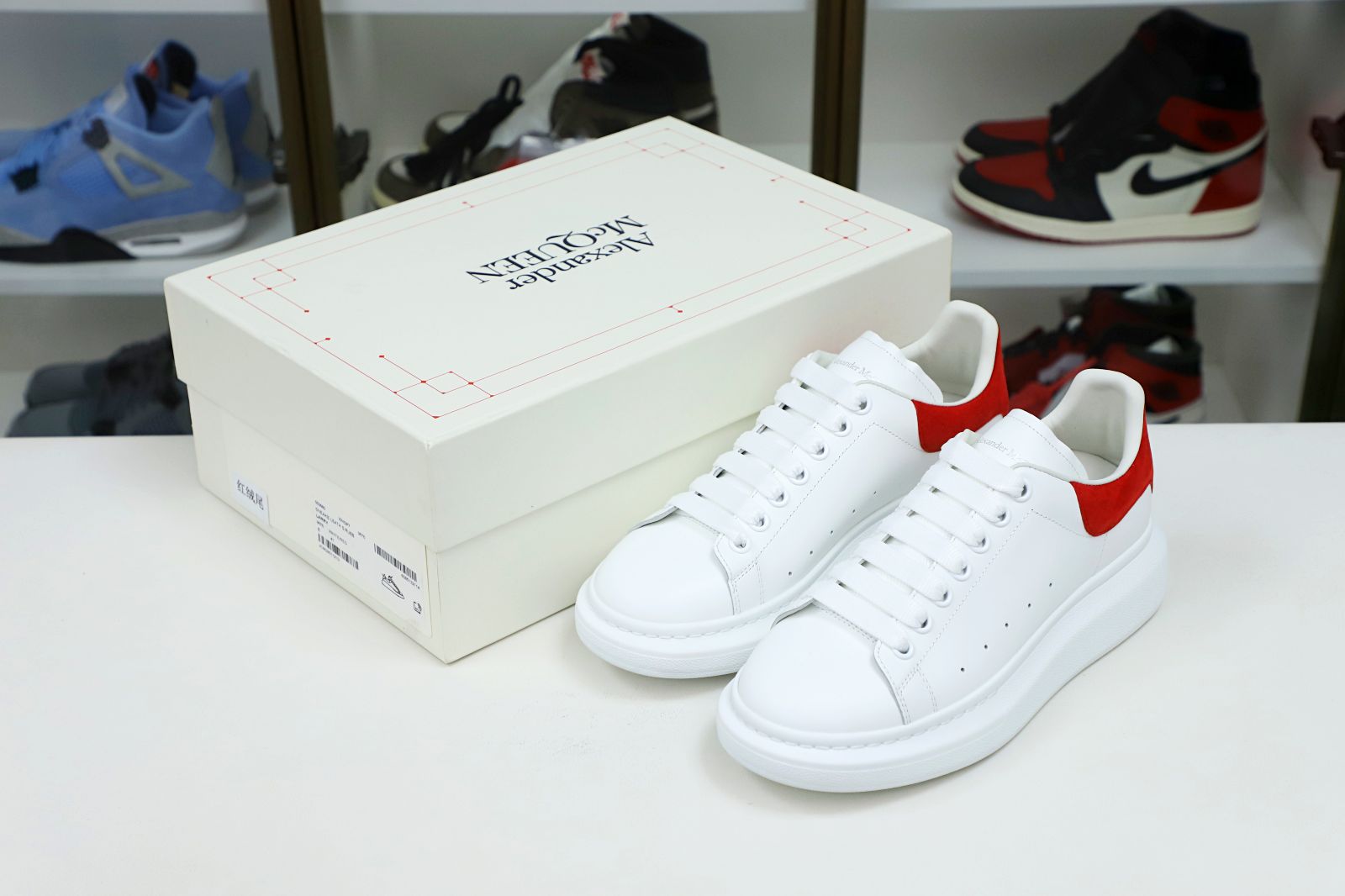 ALXNDER MC MCQUEEN WHITE SMOOTH CALF LEATHER RED SUEDE