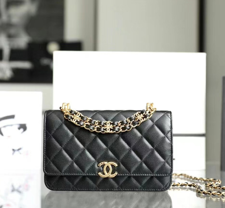 Chanel wallet on on sale chain grained calfskin